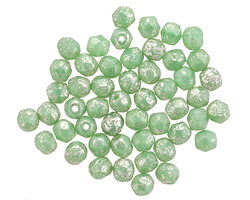 Czech Fire Polished Glass Sweet Mint w/ Etched Silver Finish Round 4mm
