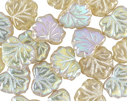 Czech Glass Jonquil AB w/ Silver Maple Leaf 11x13mm