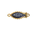 24K Gold (plated) Transparent Navy Blue Enamel Fish Focal Link 27x10mm