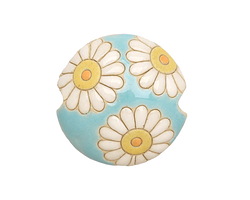 Golem Studio Daisies on Blue Carved Ceramic Lentil 23mm