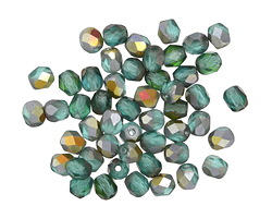 Czech Glass Blue/Green Emerald AB Fire Polished Round 4mm