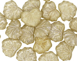 Czech Glass Yellow Ivory w/ Mercury Finish Maple Leaf 10x13mm