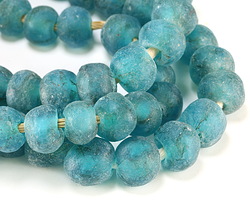 African Recycled Glass Turquoise Tumbled Rondelle 15-18x18-21mm