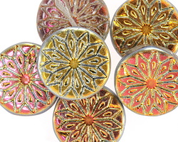 Czech Glass Crystal w/ Golden Vitrail Origami Flower Coin 18mm