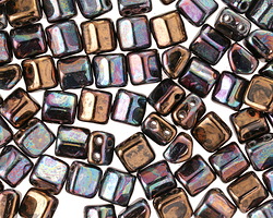 CzechMates Glass Bronze Vega Jet 2-Hole Roof Bead 6mm