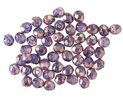 Czech Glass Bronzed White & Sapphire Fire Polished Round 4mm