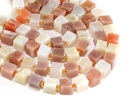 Peach & White Moonstone Irregular Cube 8-9mm