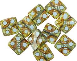 Czech Glass Aquamarine Picasso Dotted Square 10mm