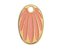 24K Gold (plated) Pink Coral Enamel Palm Leaves Oval Focal 26x41mm