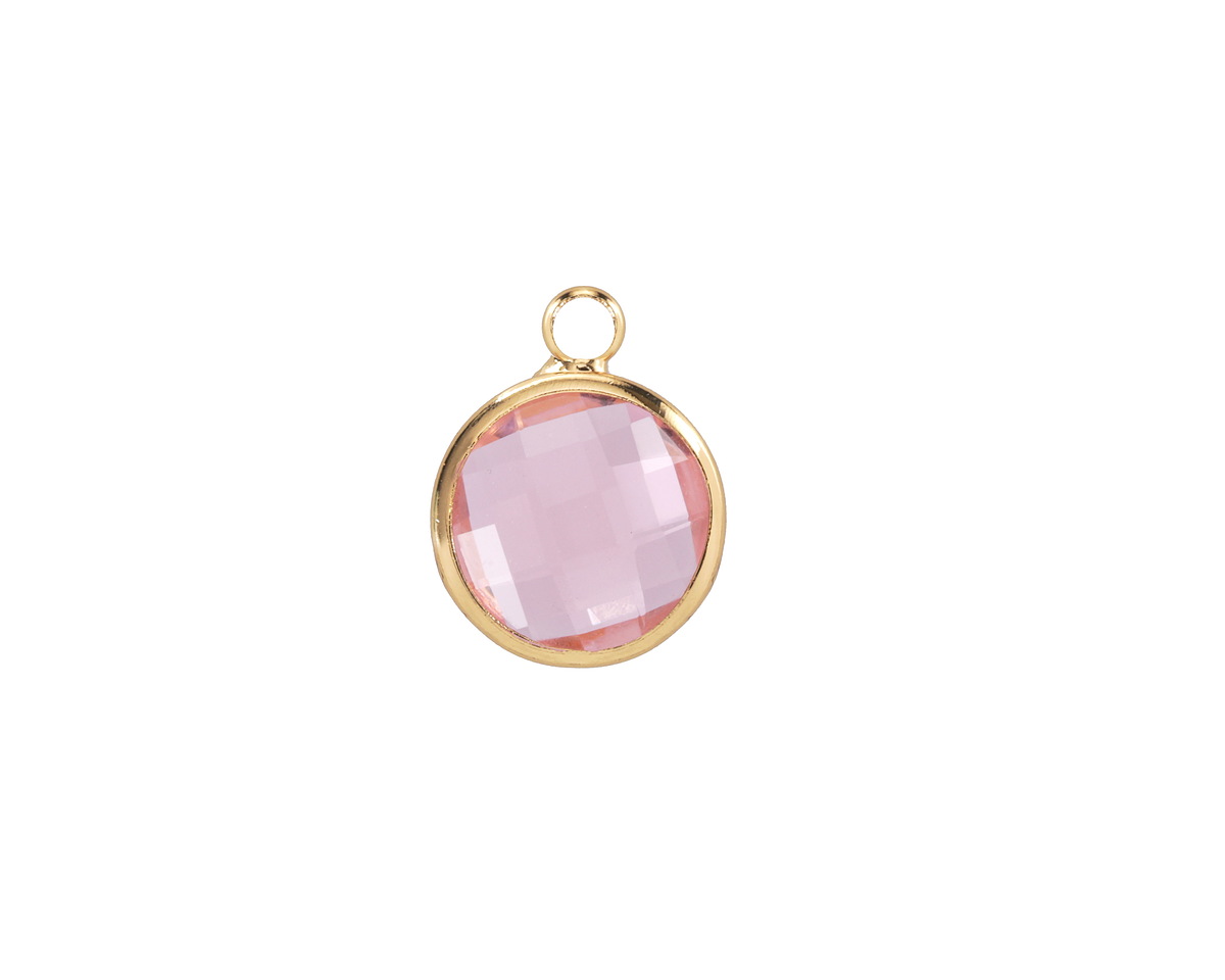 Rose Pink Crystal Round Drop in Gold Finish Bezel 12.8x16.5mm