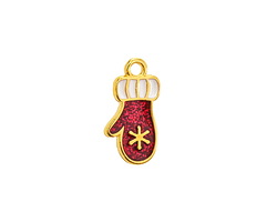 24K Gold (plated) Enamel Mitten w/ Snowflake Focal 9.5x18.5mm
