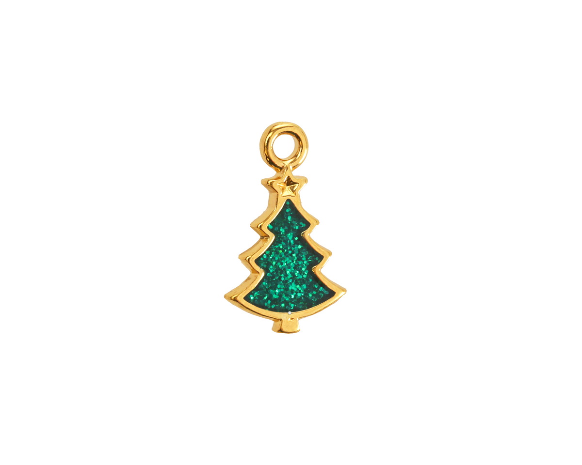 24K Gold (plated) Enamel Christmas Tree Focal 10.5x17mm