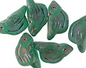 Czech Glass Matte Emerald w/ Metallic Rainbow Bird 11x22mm