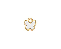 24K Gold (plated) White Enamel Butterfly Focal 9x9.5mm