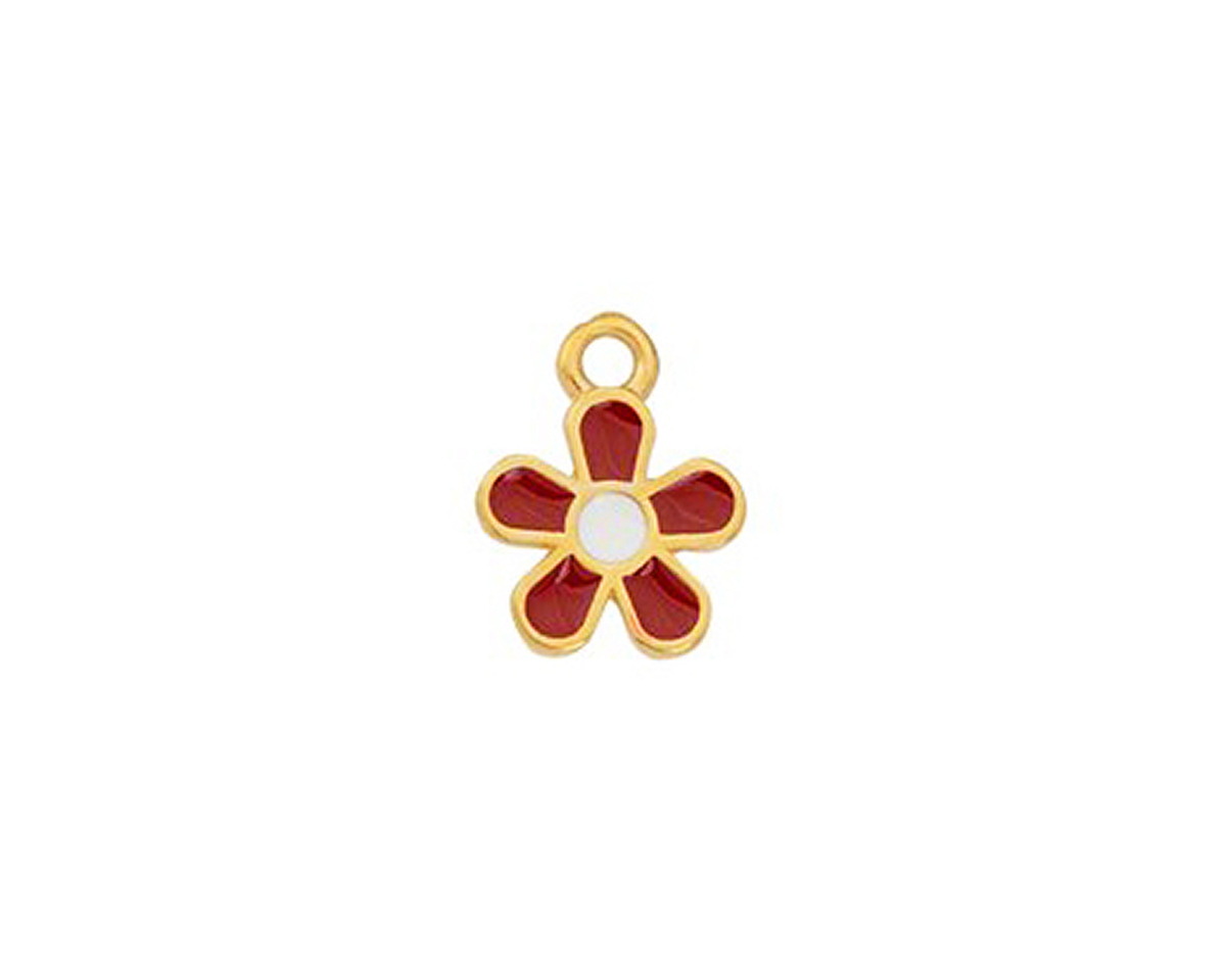 24K Gold (plated) Red/White Enamel Daisy Focal 10.5x13.5mm