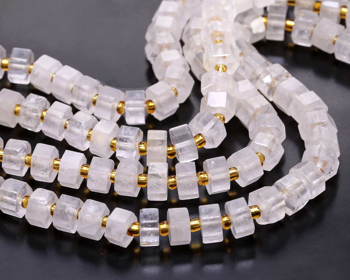 Natural Rock Crystal Quartz Microfaceted Hexagon Heishi 4x8mm