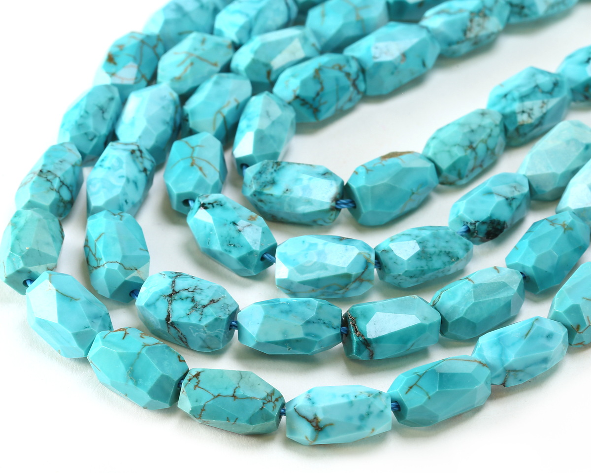 Turquoise Blue Magnesite Microfaceted Long Nugget 9x14mm