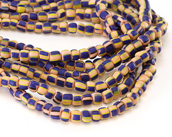 Java Glass Navy & Peach w/ Stripes Graduated Gooseberry Beads 3-6x4-6mm