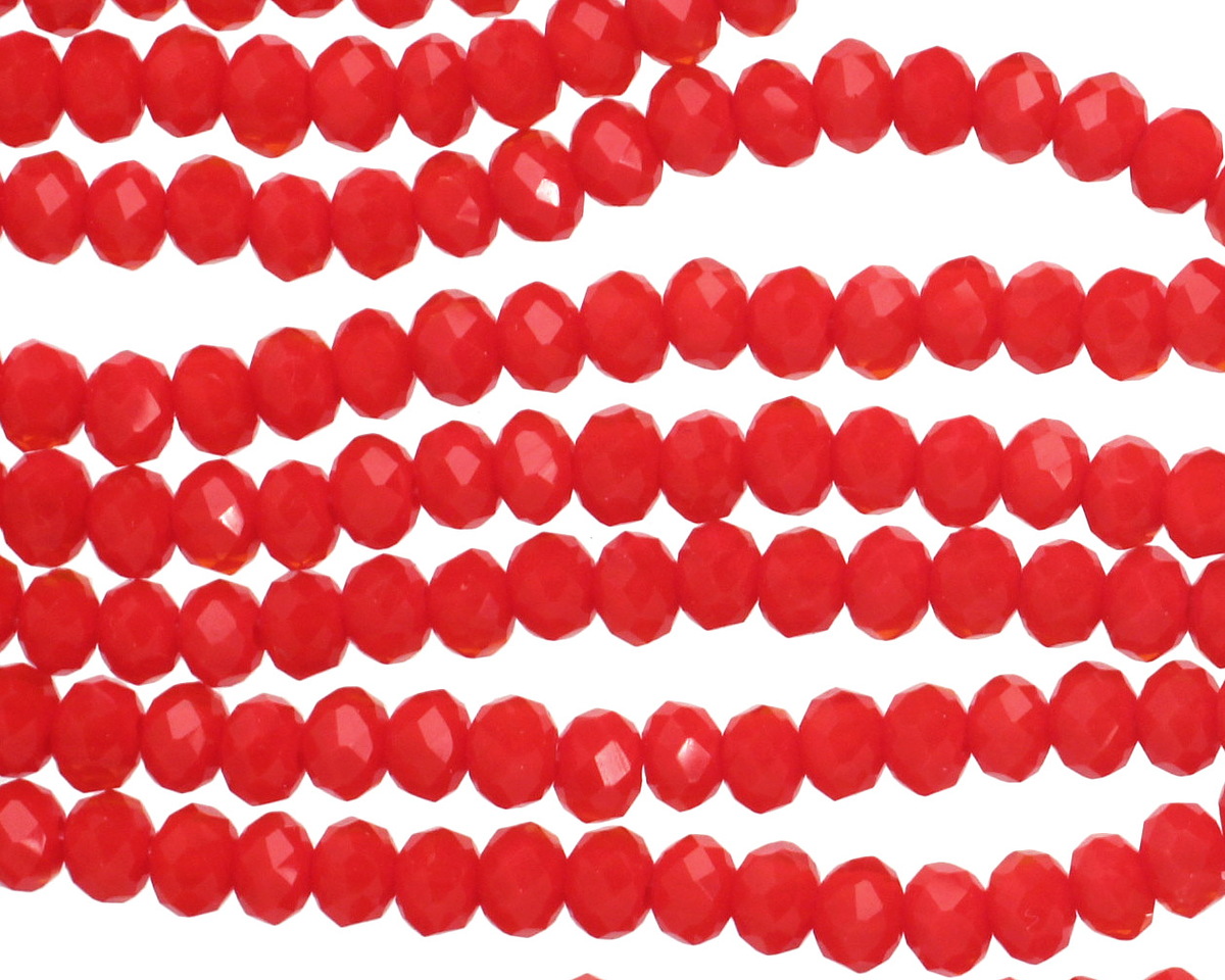 Coral Red Crystal Faceted Rondelle 4mm