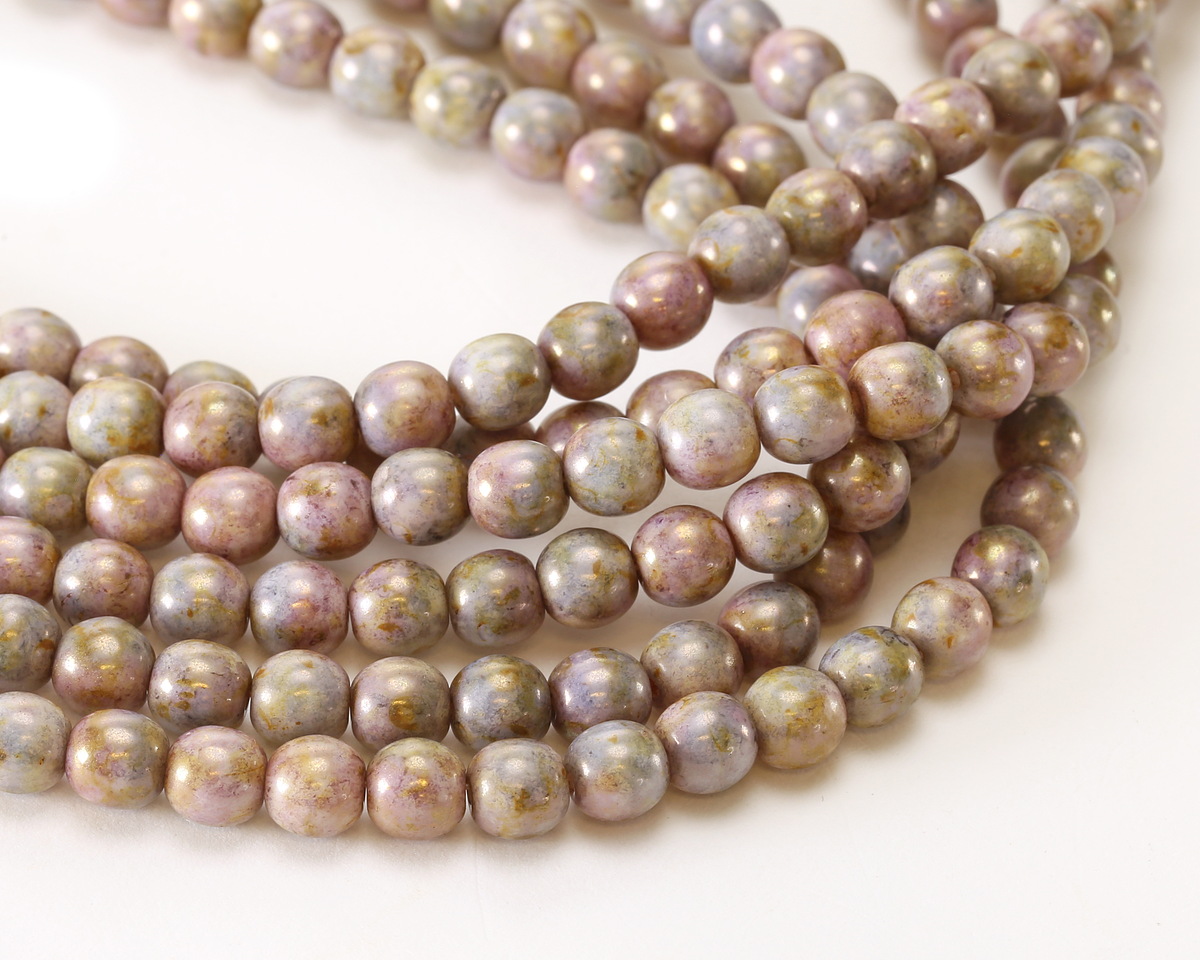 Czech Glass Luster Opaque Gold/Smoky Topaz Round 6mm