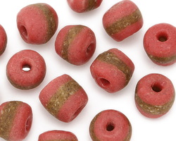 African Powder Glass (Krobo) Coral w/Band Tumbled Round 10-12mm