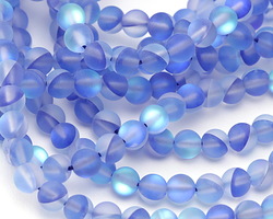 Sapphire Blue Fused Glass AB (matte) Round 6mm
