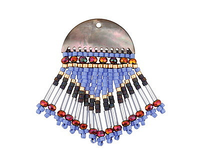 Desert Flower Black Lip Shell Woven Fringe Focal 25x40mm