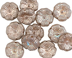 Czech Glass Matte Smoke w/ Etched Silver Hibiscus Coin 12mm