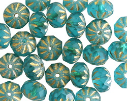 Czech Glass Matte Capri w/ Gold Cruller 7x9mm