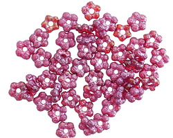 Czech Glass Matte Etched Ruby w/ Gold & Metallic Pink Luster Bali Style Daisy Spacer 2x5mm