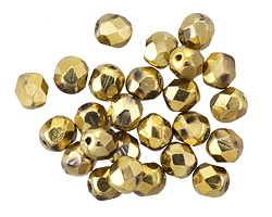 Czech Glass Tarnished Metallic Gold Fire Polished Round 6mm