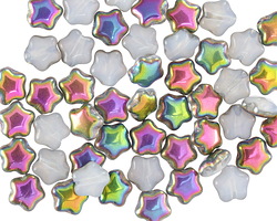 Czech Glass White Opal w/ Vitrail Star 6mm