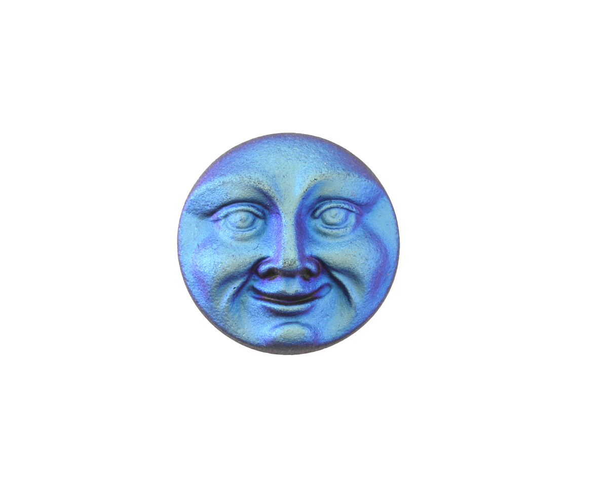 Czech Glass Matte Jet AB Moon Face Button 17mm