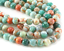Sea Green & Orange Agate Round 10mm