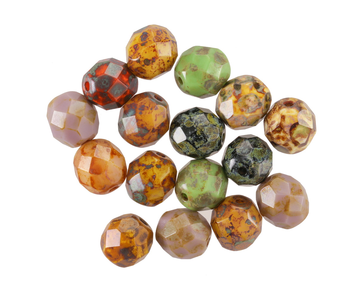 Czech Glass Opaque Multi Color Mix Picasso Fire Polished Round 8mm
