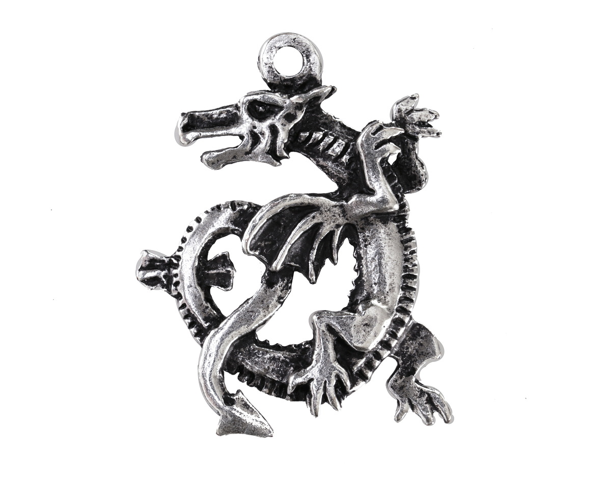 Mykonos Antique Silver (plated) Dragon Focal 24x37mm