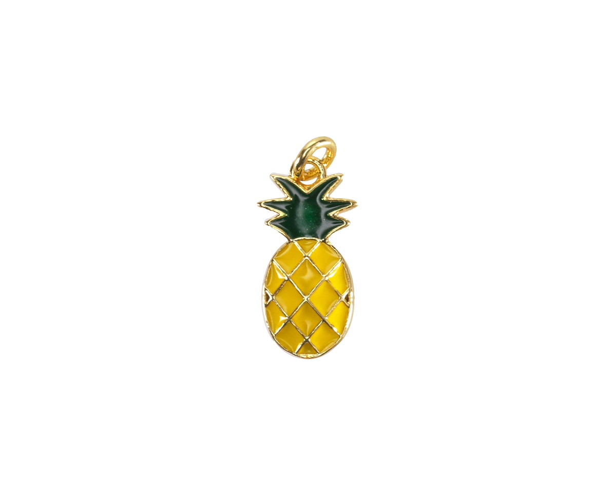 18k Gold (plated) Enamel Pineapple Focal 7.5x15mm