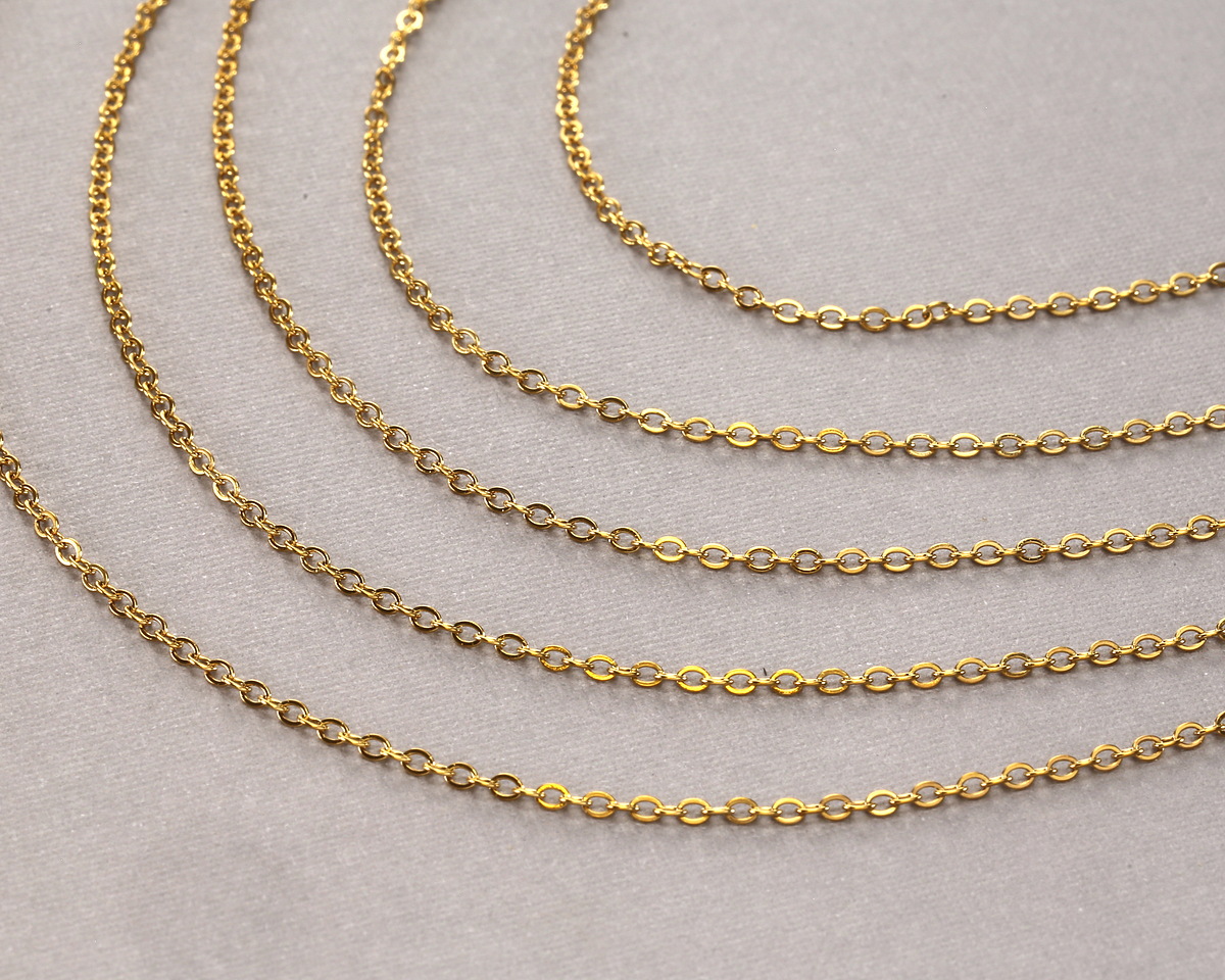 Waterproof 18K Gold PVD Plated Stainless Steel Delicate Cable Chain, 2.25x1.75mm links, 25ft Spool