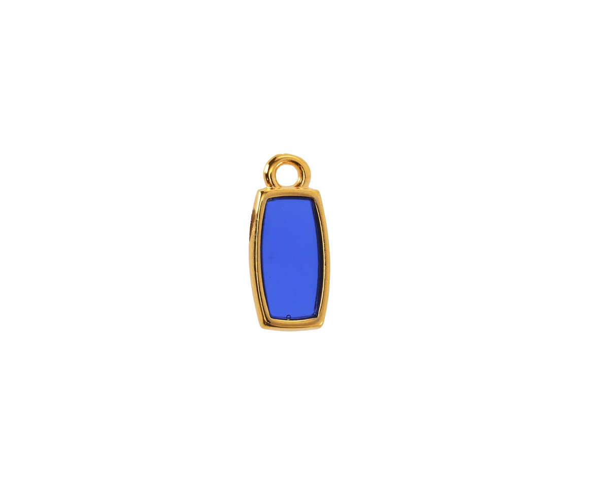 24K Gold (Plated) Transparent Cobalt Blue Resin Rectangle Focal 6x13mm