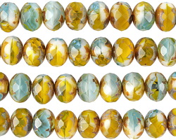 Czech Glass Sunny Coast Picasso Rondelle 6x9mm