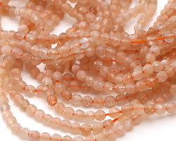 Peach Moonstone Diamond Cut Faceted Round 3mm Beads