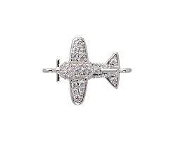 Clear Pave CZ Stainless Steel Airplane Focal Link 16x12mm