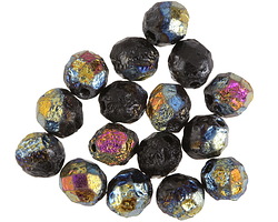 Czech Glass Matte Textured Jet Rainbow AB Fire Polished Round 8mm