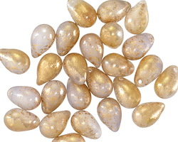 Czech Glass White Opal w/ Gold Teardrop 6x9mm