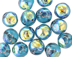Czech Glass Aquamarine AB w/ Platinum Rose Round 10mm