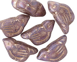 Czech Glass Metallic Purple w/ Platinum Wash Bird 11x22mm