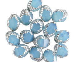 Czech Glass Blue Opal w/ Silver Faceted Bicone 10x8mm