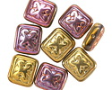 Czech Glass Metallic Pink & Gold Ornamental Rectangle 11x12mm