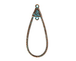 Patina Blue Copper (plated) Hammered Open Teardrop w/ Loop Focal 20x51mm