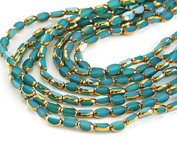 Turquoise Opal Crystal w/ Gold Faceted Rice 6x4mm